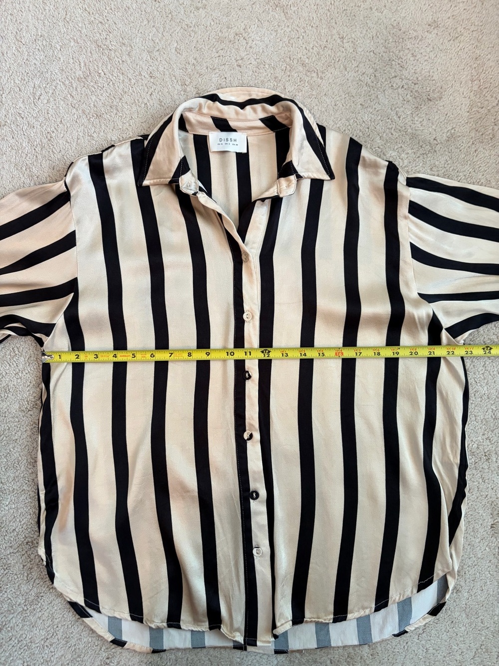 DISSH Satin Long Sleeve Button Up Blouse Beige Black Striped Women's Sz 2 - Picture 9 of 9